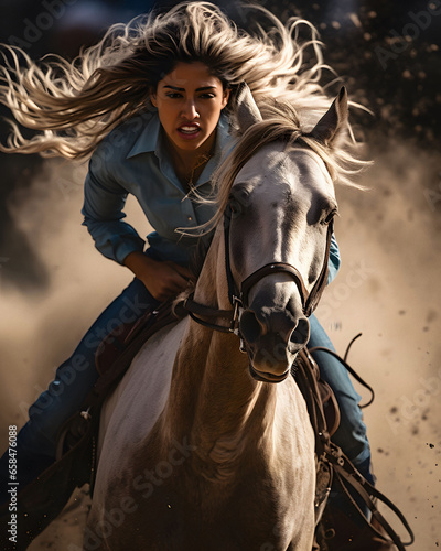 Energetic shot of woman on a horse