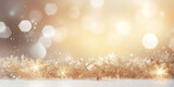 Golden winter background with snowflakes and bokeh
