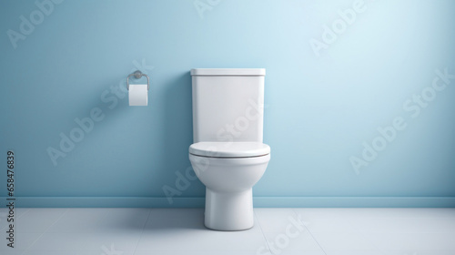Minimal copy space. Toilet close up for blue background