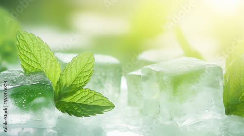 Close up mint ice cubes