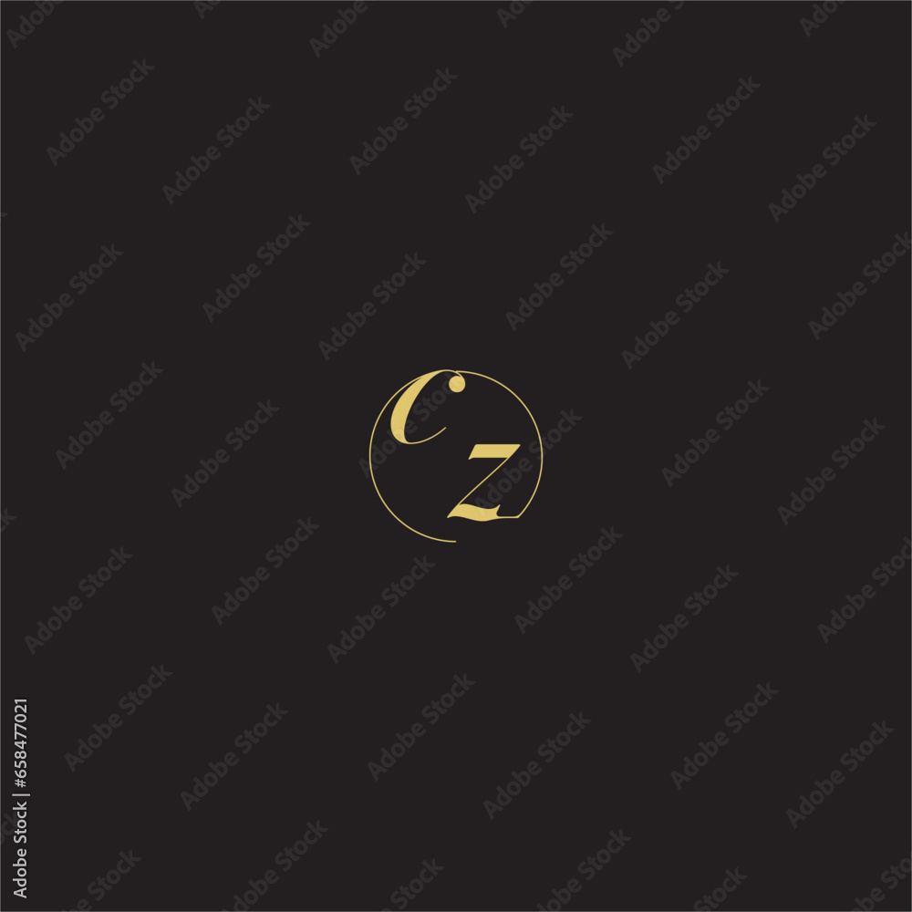CZ circle aesthetic line initial wedding logo in gold color - obrazy, fototapety, plakaty 