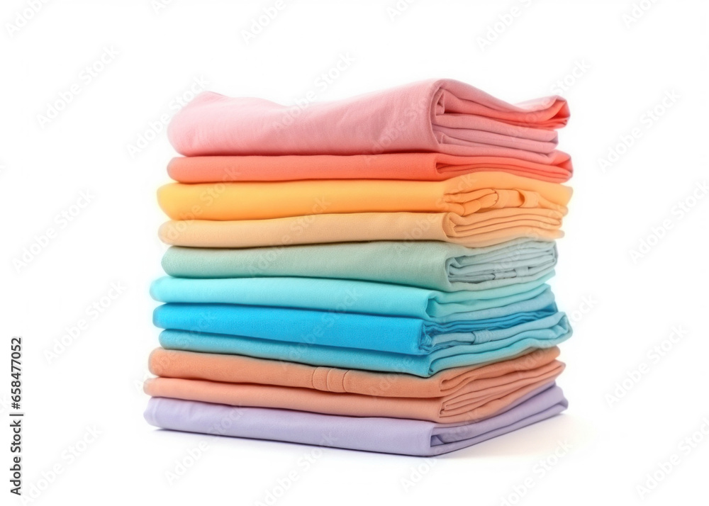 Stack of pale colorful t-shirt isolated on white background Stack of pale colorful t-shirt isolated on white background