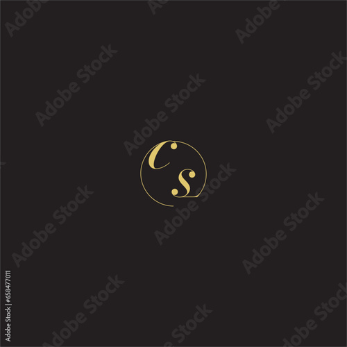 CS circle aesthetic line initial wedding logo in gold color