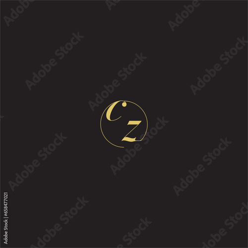 CZ circle aesthetic line initial wedding logo in gold color