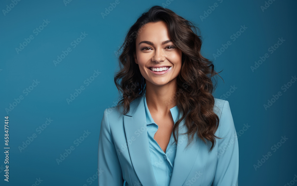happy fashion smiling businesswoman in bright suit in color background happy fashion smiling businesswoman in bright suit in color background