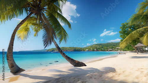 Tropical Paradise: Palm Trees on a Sunny Beach Relaxation by the Sea: Sun, Sand, and Palm Trees Beach Bliss: Palm Trees under the Sun Sunshine and Palms: A Day at the Beach