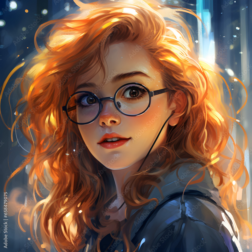 Comic art of girl wearing glasses Comic art of girl wearing glasses