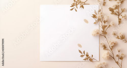Elegant Flower Next to Blank White Paper Floral Background with Space for Text Blossom and Copy Space on White Paper Blank Card with Flower Decoration