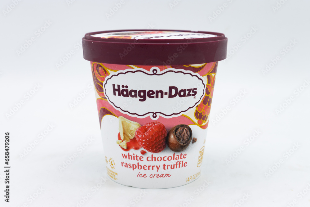 Haagen Dazs White Chocolate Raspberry Truffle Ice Cream on a White
