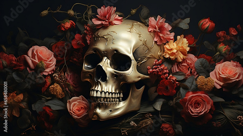 skull and flowers