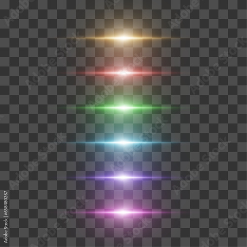 Vector glowing light effects, star burst with sparkles on transparent