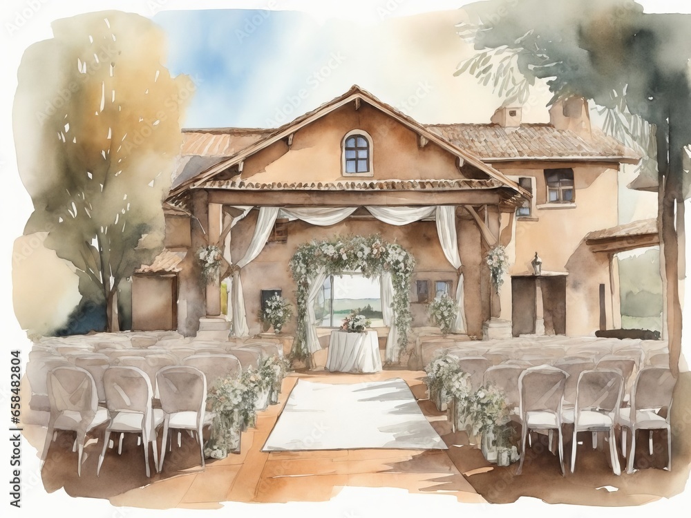 Obraz premium Rustic Elegance: Loose Watercolor Wedding Illustration