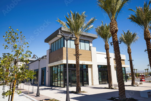 Quadro su tela Photograph of new construction of a retail commercial real estate project in a s