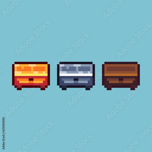 Pixel art sets of drawer box with variation color item asset. Simple bits of drawer box on pixelated style. 8bits perfect for game asset or design asset element for your game design asset