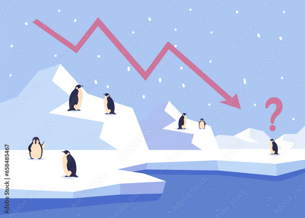 Emperor penguins region of Antarctica vector illustration. Risk quasi