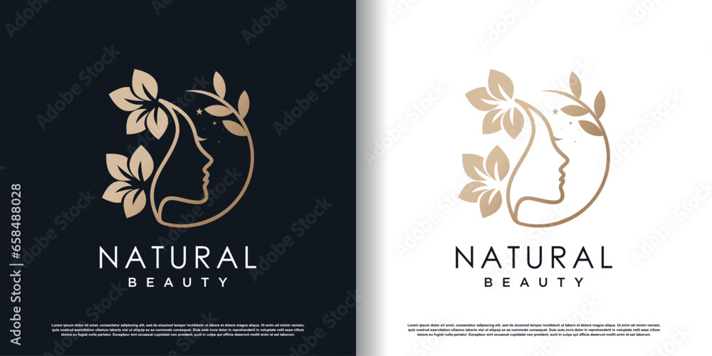 beauty women logo with creative unique concept premium vector - obrazy, fototapety, plakaty 