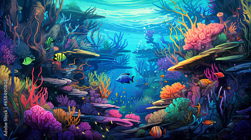illustration of A fantastical underwater world