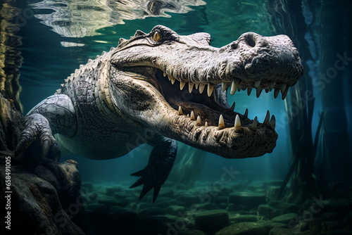 crocodile underwater in gorge in outback australia