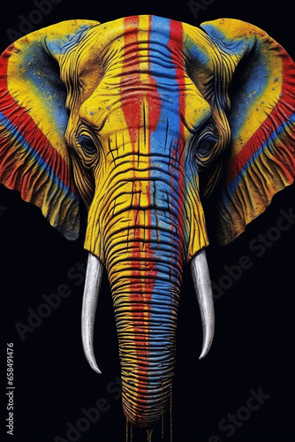 Elephant Head Selective Focus Colorful Watercolor Oil Painting Abstract Background