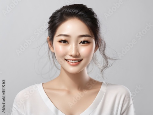 Young Asian Woman s Confident Portrait Portrait of a Happy Woman Captivating Smile  Portrait of a Young and Joyful Woman Gazing into the Camera