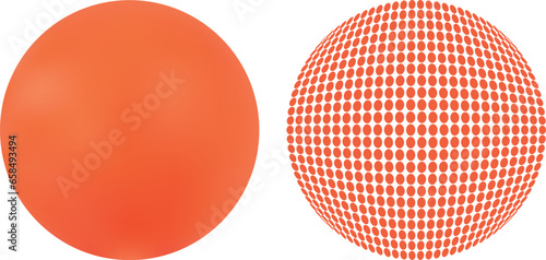 Orange ball and ball consisting of orange ovals on a transparent background