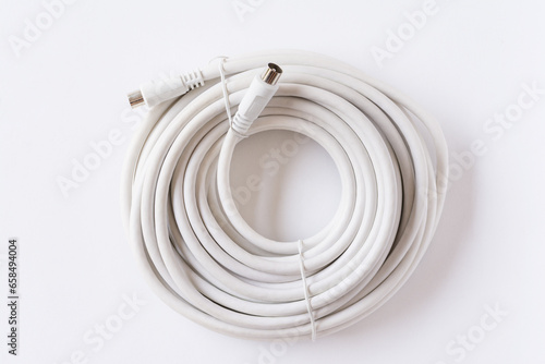 Fotografie Coaxial cable television on a white background