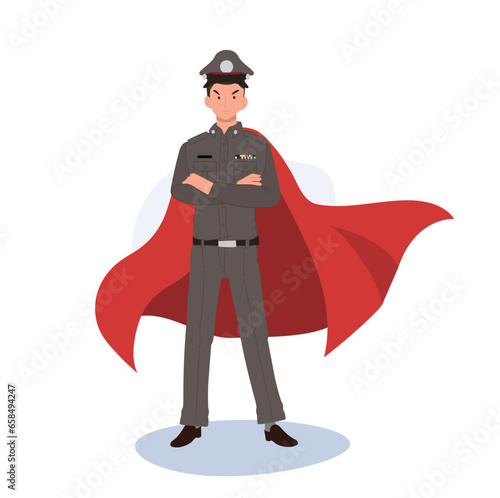 Crimefighter concept. Thai Police Officer as Superhero
