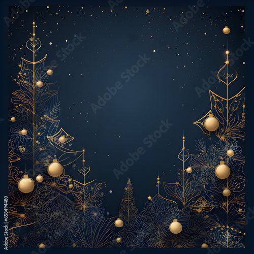 Elegant Christmas Themed Design over Blue Background with Gold