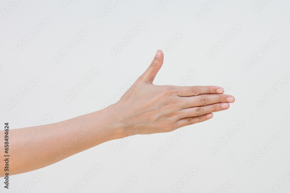 Shake hands isolated on white background . Women arm in studio with clipping path .