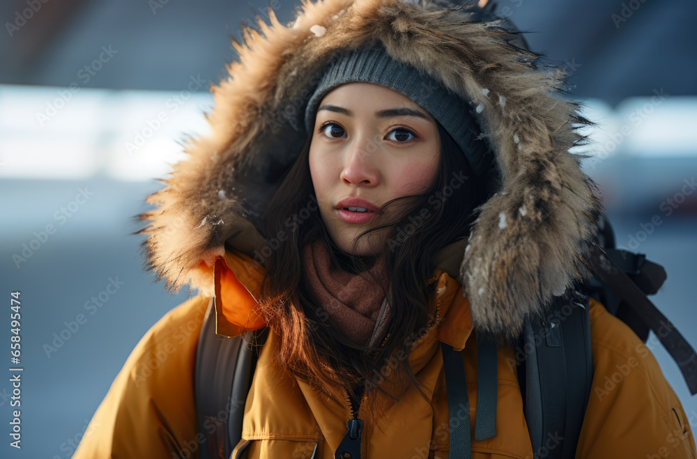 Portrait of an Asian woman hiker in winter Portrait of an Asian woman hiker in winter