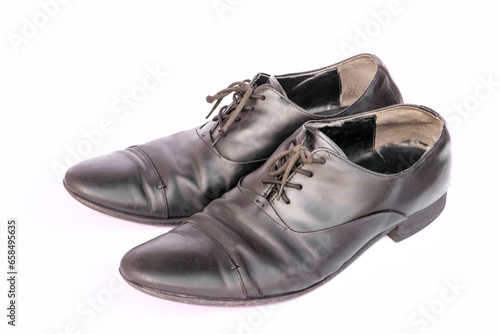 Men's black leather shoes isolated on white background