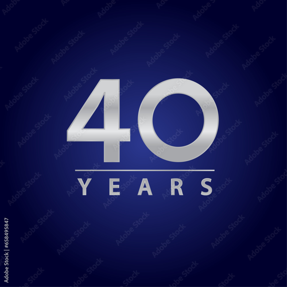 40 years for celebration events, anniversary, commemorative date. silver fourty years logo. blue background 40 years for celebration events, anniversary, commemorative date. silver fourty years logo. blue background