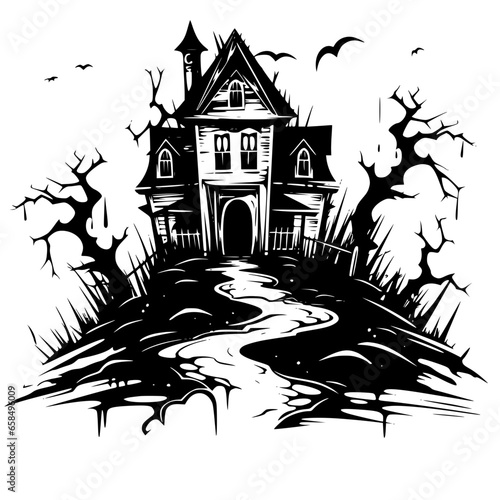 Silhouette haunted house, castle , Halloween, vector, Line art, illustration, black