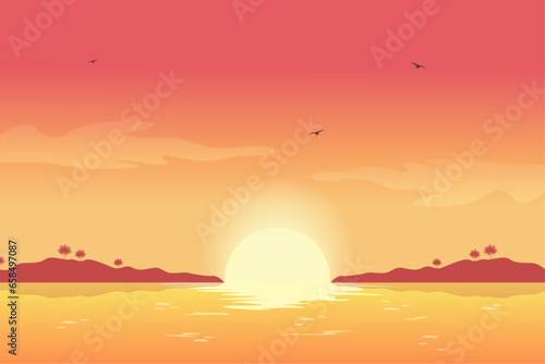 Fototapeta Naklejka Na Ścianę i Meble -  Summer background with beach sunset view
