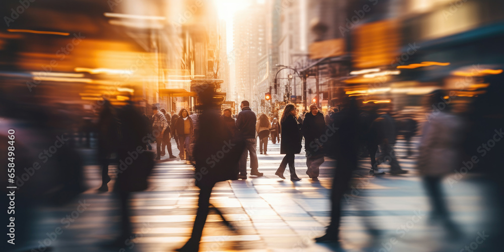 City Life in Motion. A Bokeh Blur of People Walking through the Busy Streets.