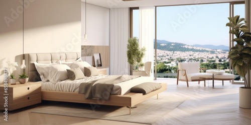illustration of bedroom, sofa, bright environment, large floor, generative AI © VALUEINVESTOR