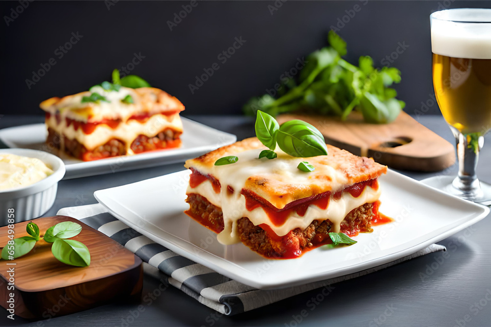 an elegant and classic lasagna recipe card with a vintage Italian aesthetic | Generative AI