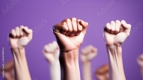 Focus hand. Activists Feminism concept of purple color.