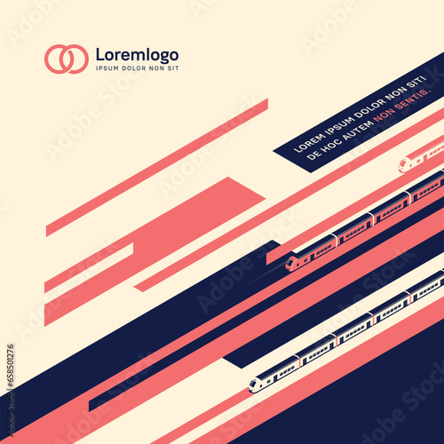 Passenger or commuter trains in an isometric projection. Vector illustration or background