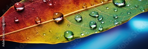 close up colourful leaf with water drop on it, generative AI