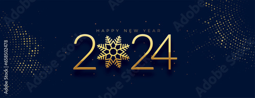 2024 new year eve invitation poster with golden snowflake