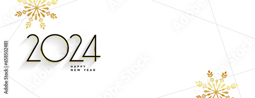 elegant happy new year 2024 banner with golden snowflake