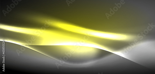 Neon-lit waves surge across background, mesmerizing dance of luminescence and motion. Dynamic backdrop captures essence of energy and modern aesthetics