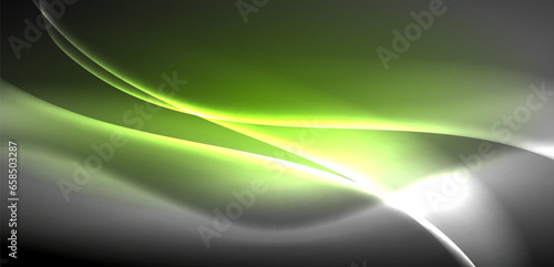 Neon-lit waves surge across background, mesmerizing dance of luminescence and motion. Dynamic backdrop captures essence of energy and modern aesthetics