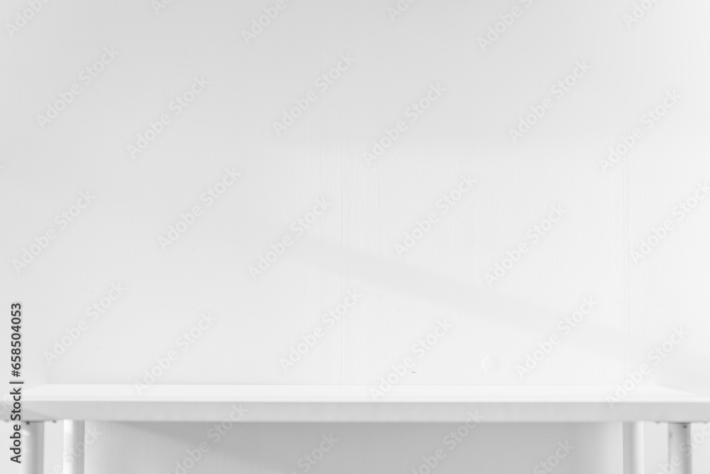 custom made wallpaper toronto digitalEmpty white desk with morning light and shadows of windows with copy space, summer concert. Blurred backdrop abstract background for display product.