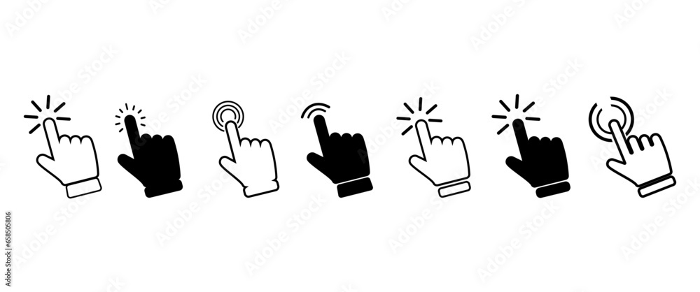 Set of vector hand cursor icons on white background Set of vector hand cursor icons on white background