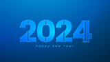 New Year 2024 with neon and light numbers on a blue background