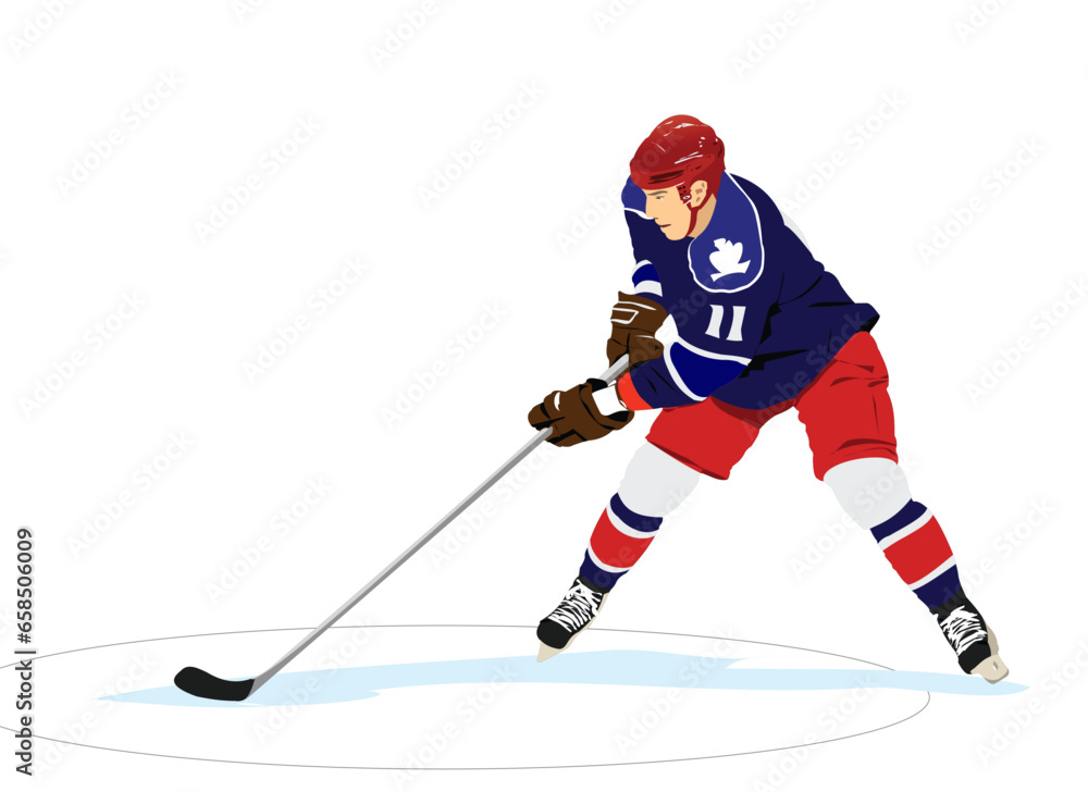 Fototapeta premium Ice hockey player. Colored Vector 3d illustration for designers