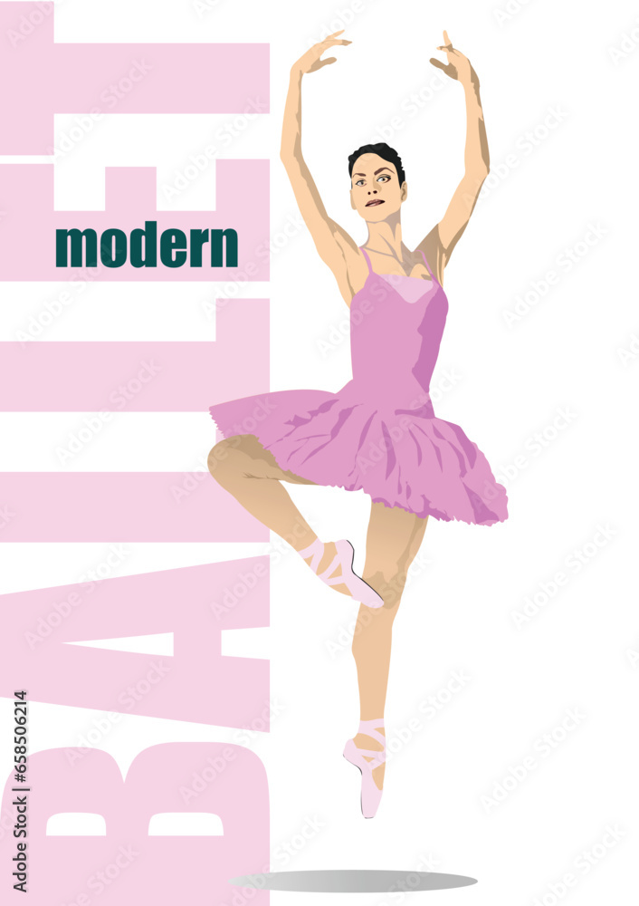 Modern ballet dancer colored 3d illustration