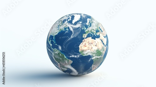 Realistic 3D Earth Render. A detailed globe on a clean white backdrop 